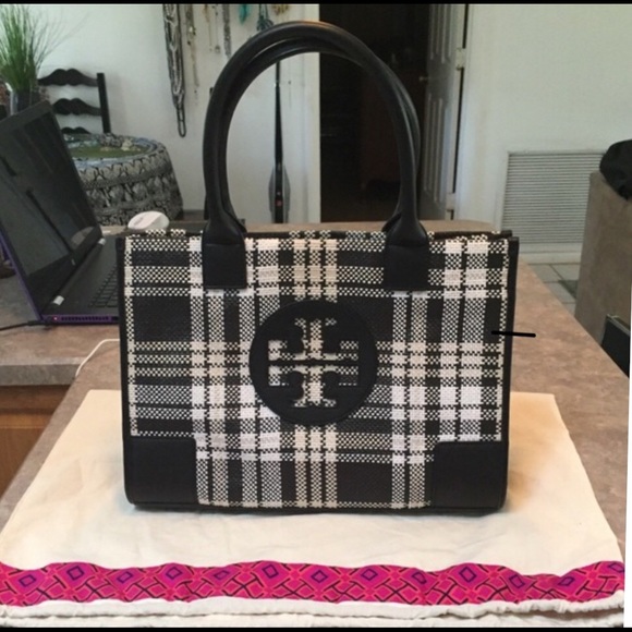 tory burch plaid tote